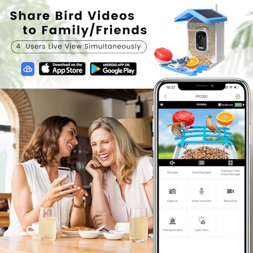 Bird Feeder with Camera,Smart Bird Feeder Camera Solar Powered with AI Identify,Auto Capture 4MP Bird Videos&Instant Notifications,Gift for Bird Lover