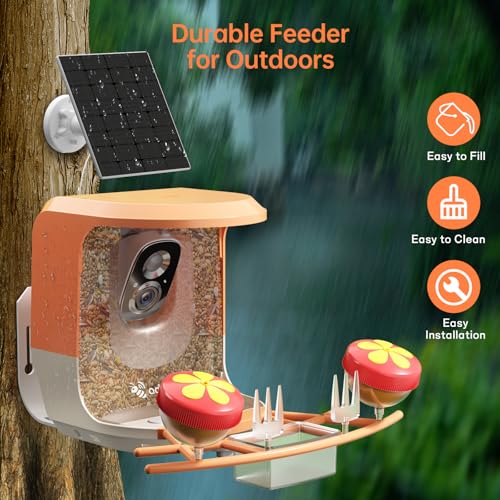 Adorbee Smart Bird Feeder with Camera: Solar Powered 1080P WiFi Wireless Outdoor Bird Watcher - Motion activated Auto AI Identify Capture Image Video - Ideal Gift for Bird Lovers and Wildlife Watching