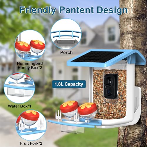 BROAIMX Smart Bird Feeder with Camera, AI Identify 11000+ Bird Species, Bird Watching Camera, Auto Capture Bird Videos & APP Instant Notifications, Bird House with Built-in Two-Way Microphone