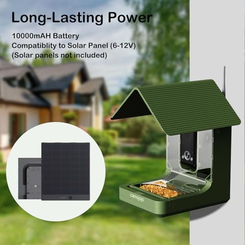 Camojojo Bird Feeder with Camera of 32MP Photo & 4K Video, Smart Bird Feeder with AI Identify, 10000mAh Built-in Battery, Full-Color Night view, 32 SD, IP66, 2.4G/5G Dual WIFI Wireless, Live Function