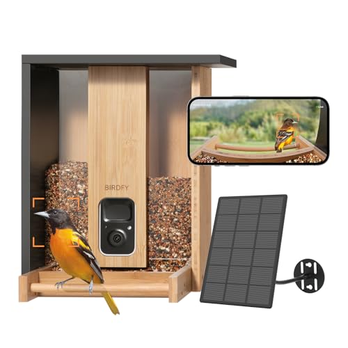 NETVUE Birdfy® AI Smart Bird Feeder Camera Solar Powered, Lifetime AI Identify 6000+ Bird Species & Motion Detection, Eco-friendly & Renewable Upgraded Bamboo Wood Bird Feeder Camera, Ideal Present