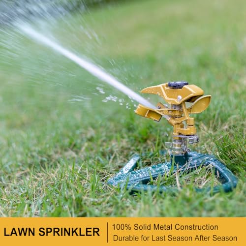 FANHAO Heavy Duty Pulsating Impact Lawn Sprinkler with Metal Base, 100% Metal Adjustable Circular Zinc Impulse Sprinkler for Lawn Yard, 360 Degree Large Area Coverage, Covers Up to 5800 sq. ft
