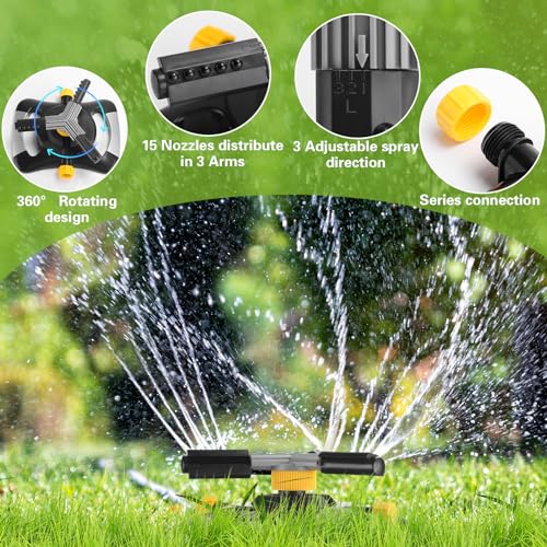 Blushtier 2 Pcs Lawn Sprinkler Oscillating Automatic 360 Degree Rotating Water Sprinkler Adjustable Large Area Coverage Traveling Sprinklers for Yard Irrigation System for 3/4" Garden Hose, 1095 Sq.ft