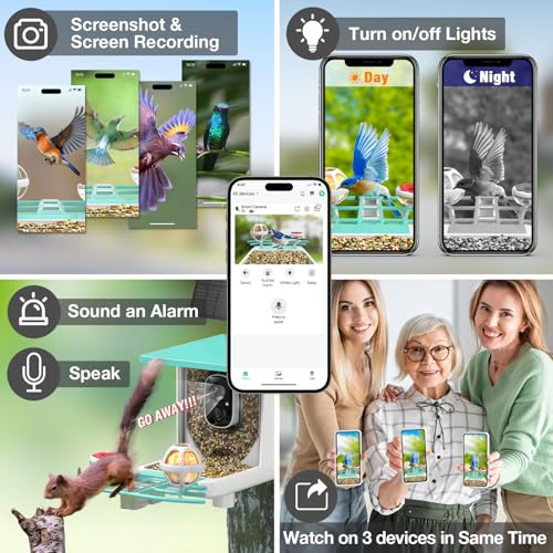 Farmice Bird Feeder with Camera, Smart Bird Feeder Camera with AI Recognition, Capture Birds Video and Notify, Solar Powered Bird Camera Feeder for outside