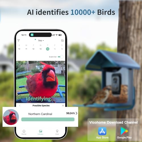 ONLYFLY Bird Feeder with Camera Solar Powered: Smart Birdfeeders Ai Identify Bird Species Live Feed Camera for Outside Backyard Tree - 2K Auto Capture Bird Videos Gifts for Birdwatcher Mom Dad
