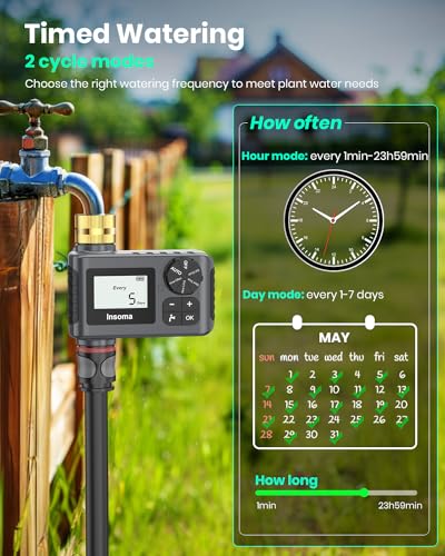 Sprinkler Timer with Brass Inlet and Outlet, Programmable Water Timer for Outdoor Garden Hose, Hose Timers with Rain Delay/Manual/Auto Mode, Drip Irrigation and Lawn Watering System, 1 Outlet