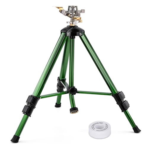 Tripod Sprinklers for Yard, Yumatum Lawn Sprinkler with 360 Degree Large Area Irrigation, Heavy Duty Adjustable Height from 16”-37”, 3/4 Inch Connector Sprinkler for Lawn/Yard/Garden, 1 PACK