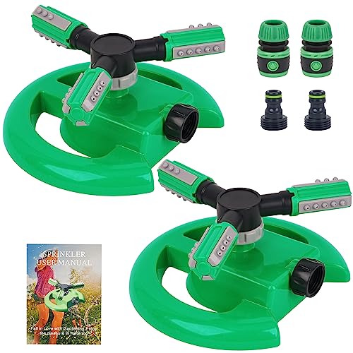 Hinastar Lawn Sprinkler, Automatic Garden Water Sprinkler, Upgrade 360 Degree Rotation Irrigation System, Large Area Coverage, Sprinkler for Yard, Lawn, Kids and Garden-2 Pack（Light Green）……