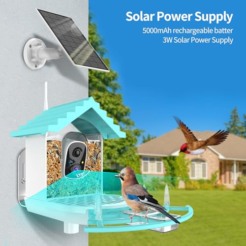 Bird Feeder with Camera,Ai Identify Bird Watching Camera,Smart Bird Feeder with Solar Powered,Auto Capture Birds Video in Backyard,Porch, Patio,Ideal Gifts for Bird Lovers