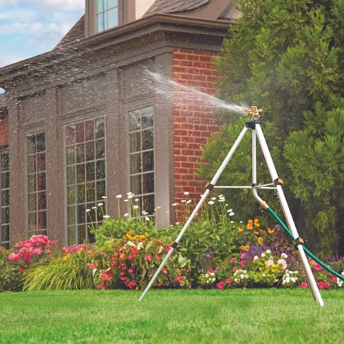 Melnor 65162AMZ Metal Pulsating Sprinkler with Tripod and QuickConnect Set Amazon Bundle, Silver