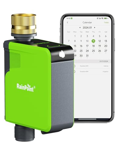 RAINPOINT Sprinkler Timer with Brass Inlet, Bluetooth Water Timer for Garden Hose, Smart Hose Timer with Rain Delay, APP Control, Automatic Irrigation System for Lawns and Yard