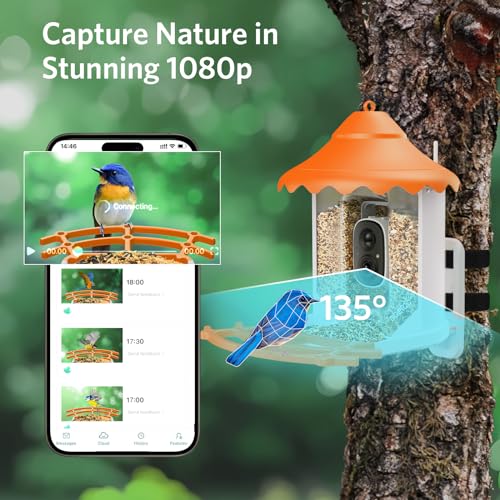 Smart Bird Feeder with Camera Solar Powered - Wireless Outdoor Bird Feeder Auto Capture & Identify 11,000+ Bird Species, 1080p HD View, Instant Alert, Ideal Bird Watching Camera for Bird Lover