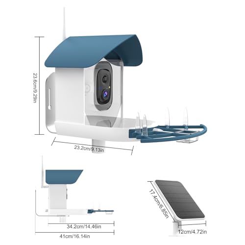 Bird Feeder with Camera,AI Identify Birds Species,Smart Birds Camera with Solar Powered,Auto Record 1080P Birds Video in Backyard,Instant Notifications,Ideal Gifts for Family and Bird Lovers,Navy Blue