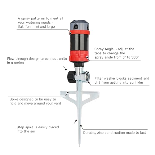 Eden 94146 4-Pattern Rotary Gear Drive Sprinkler with Step Spike Gear Drive, Heavy Duty, Gardening Watering System, Garden&Lawns, Multi Pattern, Coverage up to 4869sq.ft