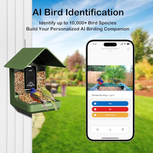 Camojojo Bird Feeder with Camera of 32MP Photo & 4K Video, Smart Bird Feeder with AI Identify, 10000mAh Built-in Battery, Full-Color Night view, 32 SD, IP66, 2.4G/5G Dual WIFI Wireless, Live Function