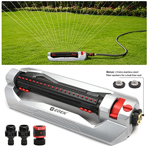 Eden 96216 Heavy Duty Metal 3-Way Oscillating Sprinkler for Large Lawn and Garden W/Quick Connect Starter Set
