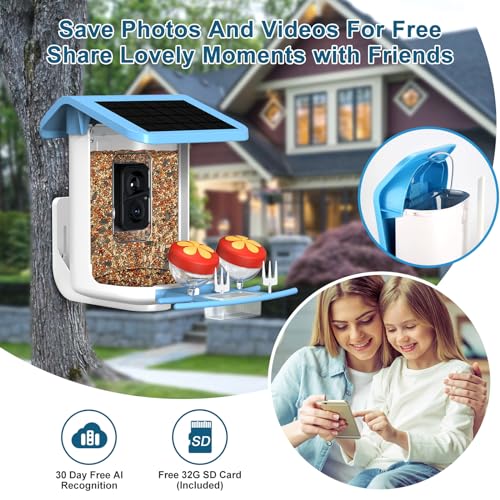 BROAIMX Smart Bird Feeder with Camera, AI Identify 11000+ Bird Species, Bird Watching Camera, Auto Capture Bird Videos & APP Instant Notifications, Bird House with Built-in Two-Way Microphone