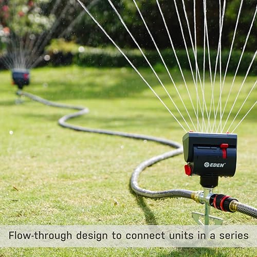 Eden 94145 4-Way Adjustable Mini Turbo Oscillating Sprinkler with Step Spike Gear Drive, Heavy Duty, Gardening Watering System, Garden&Lawns, Coverage up to 4069sq.ft