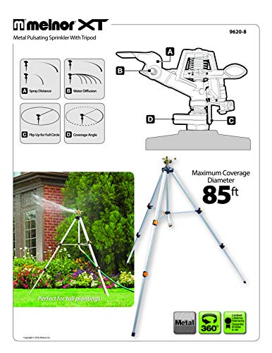 Melnor 65162AMZ Metal Pulsating Sprinkler with Tripod and QuickConnect Set Amazon Bundle, Silver