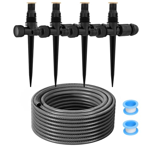 LADER Garden above Ground Sprinkler System Kit for Lawn, 360° Adjustable Irrigation System Garden Lawn Sprinkler, Black Sprinkler with 52.5FT Hose and 8 Pipe Connectors,DIY Plant Watering Set (4 Pcs)