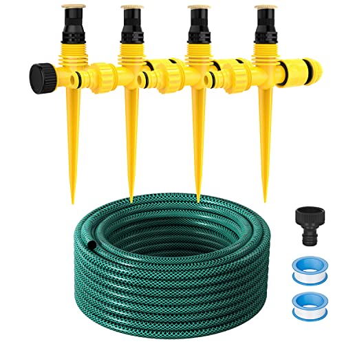 GEJRIO Garden above Ground Sprinkler System Kit for Lawn, 360° Adjustable Irrigation System, Lawn & Garden Sprinklers Watering System with 52.5FT Hose and 8 Pipe Connectors