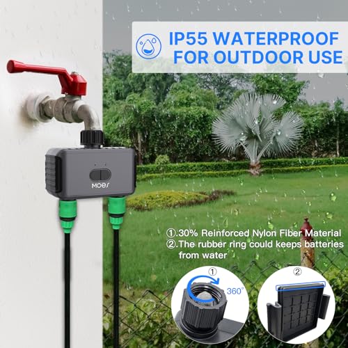 MOES WiFi Sprinkler Timer 2 Zone, Smart Water Timer for Garden Hose with WiFi Hub, 2 Outlets Water Timer for Garden Hose, Work with Alexa and Google Assistant, APP Control