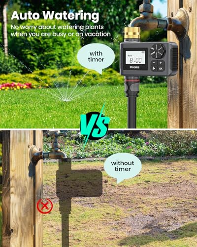 Sprinkler Timer with Brass Inlet and Outlet, Programmable Water Timer for Outdoor Garden Hose, Hose Timers with Rain Delay/Manual/Auto Mode, Drip Irrigation and Lawn Watering System, 1 Outlet