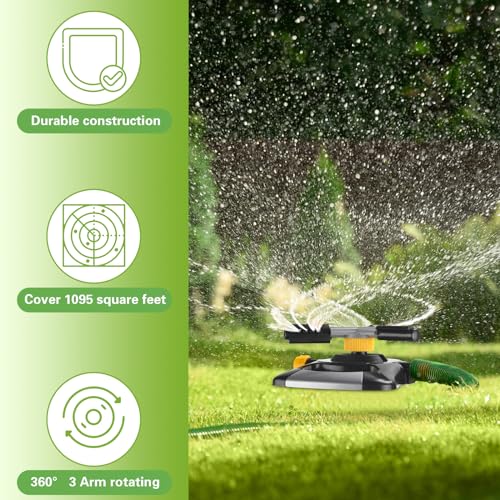 Blushtier 2 Pcs Lawn Sprinkler Oscillating Automatic 360 Degree Rotating Water Sprinkler Adjustable Large Area Coverage Traveling Sprinklers for Yard Irrigation System for 3/4" Garden Hose, 1095 Sq.ft