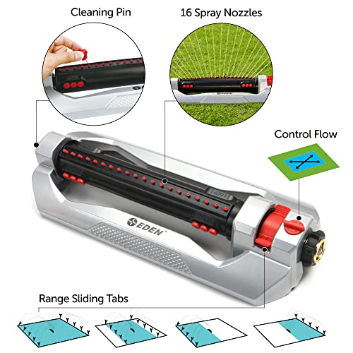 Eden 96216 Heavy Duty Metal 3-Way Oscillating Sprinkler for Large Lawn and Garden W/Quick Connect Starter Set