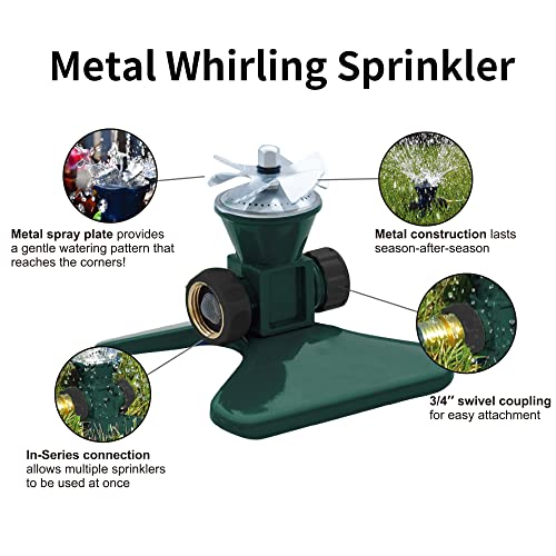Biswing 2 Pack Lawn Sprinkler, Heavy Duty Metal Square Garden Sprinkler, 360 Degree Large Area Irrigation, Connectable Rotating Automatic Water Sprinklers for Yard Lawn Garden Watering
