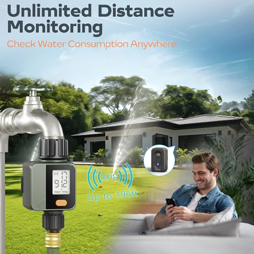 Diivoo WiFi Water Flow Meter, Smart Water Meter for Garden Hose with Usage Warning, ±5 High Accuracy and IP55 Waterproof, Measure Gallon/Liter Consumption for RV Water Tank Filling, Lawn Sprinkler 2PK