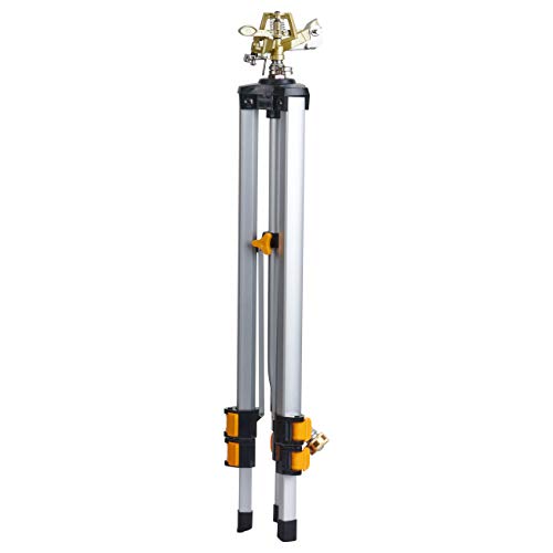 Melnor 65162AMZ Metal Pulsating Sprinkler with Tripod and QuickConnect Set Amazon Bundle, Silver