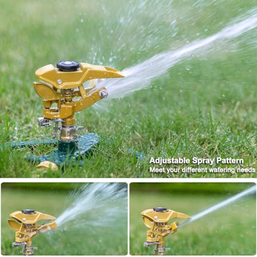 FANHAO Heavy Duty Pulsating Impact Lawn Sprinkler with Metal Base, 100% Metal Adjustable Circular Zinc Impulse Sprinkler for Lawn Yard, 360 Degree Large Area Coverage, Covers Up to 5800 sq. ft