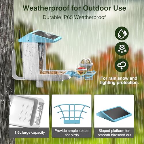 PETCAL Smart Bird Feeder, 1296P HD AI Identify Smart Bird Feeder with Camera, Auto Capture Bird Videos & Motion Detection Camera Solar Bird Feeder for Outside for Bird Lovers Gift