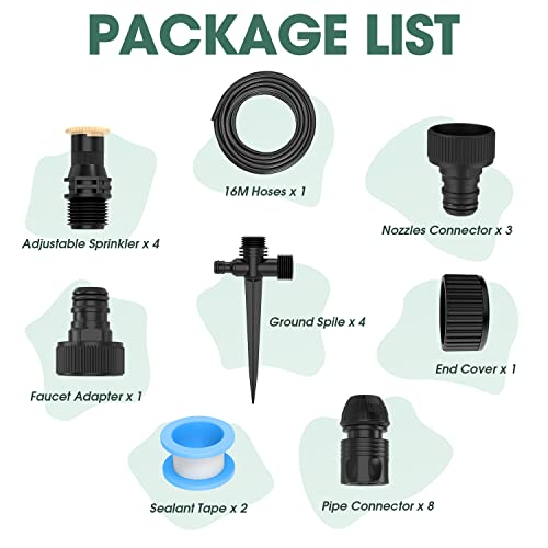 LADER Garden above Ground Sprinkler System Kit for Lawn, 360° Adjustable Irrigation System Garden Lawn Sprinkler, Black Sprinkler with 52.5FT Hose and 8 Pipe Connectors,DIY Plant Watering Set (4 Pcs)