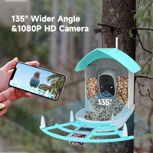 Gyozol Smart Bird Feeder with Camera, AI Identify Bird Breed, Solar-Powered WiFi 1080P Live Camera, Auto Capture Backyard Garden Bird Watching, Motion Detection, Cloud and SD Card Storage, Blue