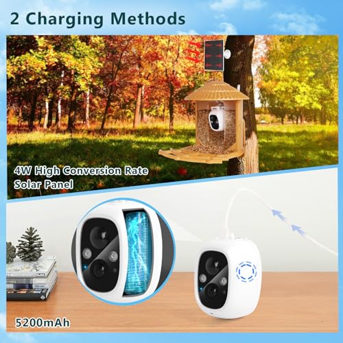 Samyoung Smart Bird Feeder with Camera AI Identify Bird Species, 4MP HD Auto Capture Bird Watching Cam, Live View, Instant Notifications with 32GB TF Card, Solar Powered Bird Camera, Wood Color
