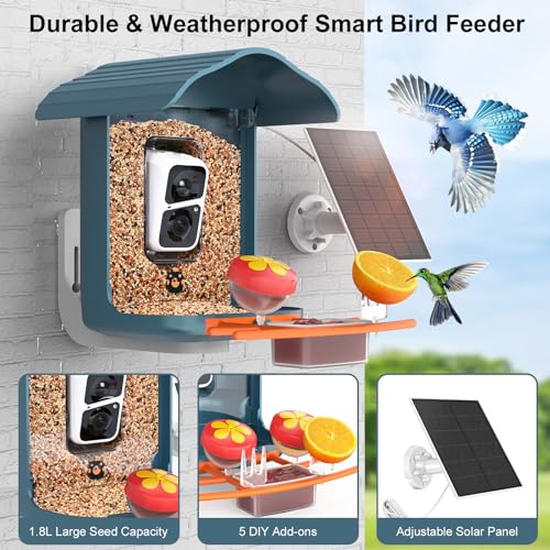 birdsnap® PAV - Smart Bird Feeder with Camera, 5 DIY Add-ons & 64G SD Card Auto Record Bird Video Bird House for Outside, AI Identify Bird Auto Capture with Solar Panel, Ideal Gift for Bird Lover