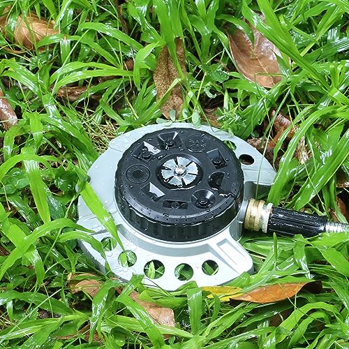 STYDDI Metal 9-Pattern Turret Lawn Sprinkler, 9 Pattern Garden Sprinkler with Heavy-duty Metal Base, Great for Small, Shaped, Medium-Sized Yard Areas, Coverage Area Up to 1,022 Sq.Ft