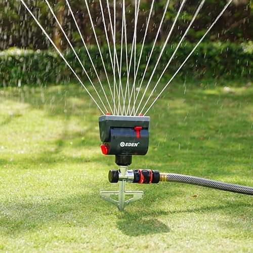 Eden 94145 4-Way Adjustable Mini Turbo Oscillating Sprinkler with Step Spike Gear Drive, Heavy Duty, Gardening Watering System, Garden&Lawns, Coverage up to 4069sq.ft