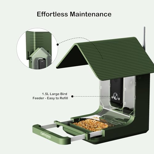 Camojojo Bird Feeder with Camera of 32MP Photo & 4K Video, Smart Bird Feeder with AI Identify, 10000mAh Built-in Battery, Full-Color Night view, 32 SD, IP66, 2.4G/5G Dual WIFI Wireless, Live Function
