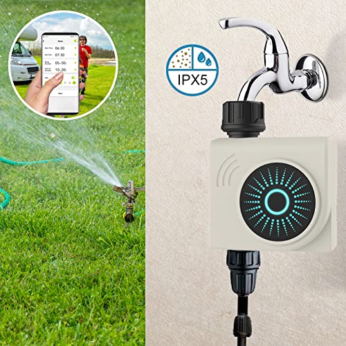 CROSOFMI Water Timer, Smart Sprinkler Timer for Garden, Hose Faucet Watering Timer with WiFi Hub, Wireless Remote APP Control Irrigation System, Water Flow Meter for Garden Lawn Watering