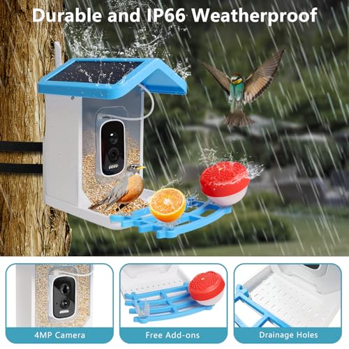 Bird Feeder with Camera,Smart Bird Feeder Camera Solar Powered with AI Identify,Auto Capture 4MP Bird Videos&Instant Notifications,Gift for Bird Lover