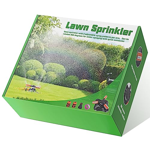 WOVUU Lawn Sprinkler,Upgrade Garden Sprinkler Automatic 360 Degree Rotating Irrigation Grass Water Sprinkler System, Garden Hose Sprinkler for Yard/Built in 36 Units Angle Spray Nozzles-1Pack(Orange)