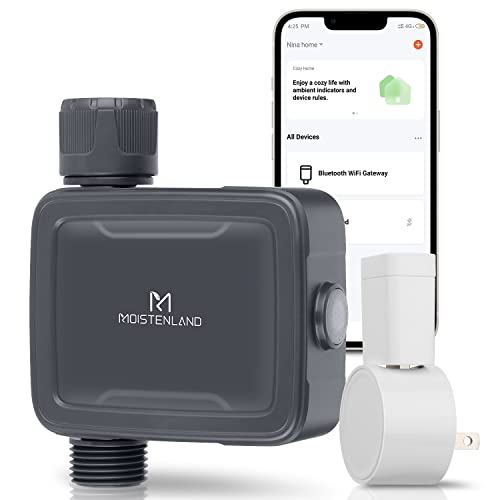 Moistenland Sprinkler Timer, Smart Hose Faucet Timer, Remote APP Control, Support Alexa Voice Control, Outdoor Hose Timer for Garden Lawns Plants, Irrigation Timer for Flowerbed Gray