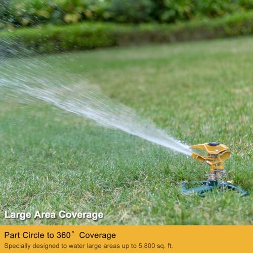 FANHAO Heavy Duty Pulsating Impact Lawn Sprinkler with Metal Base, 100% Metal Adjustable Circular Zinc Impulse Sprinkler for Lawn Yard, 360 Degree Large Area Coverage, Covers Up to 5800 sq. ft