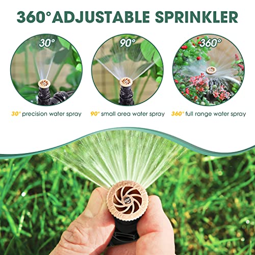 LADER Garden above Ground Sprinkler System Kit for Lawn, 360° Adjustable Irrigation System Garden Lawn Sprinkler, Black Sprinkler with 52.5FT Hose and 8 Pipe Connectors,DIY Plant Watering Set (4 Pcs)