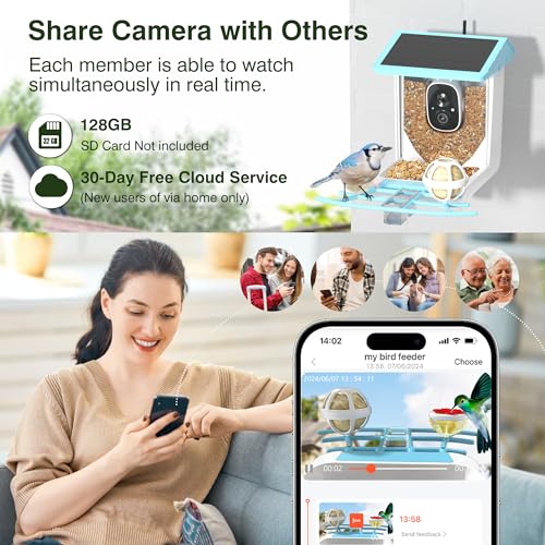 PETCAL Smart Bird Feeder, 1296P HD AI Identify Smart Bird Feeder with Camera, Auto Capture Bird Videos & Motion Detection Camera Solar Bird Feeder for Outside for Bird Lovers Gift
