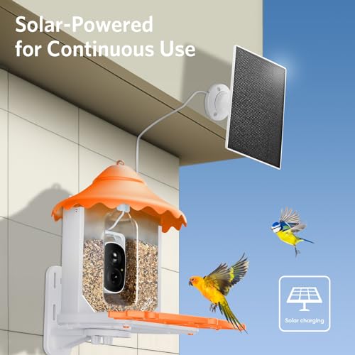 Smart Bird Feeder with Camera Solar Powered - Wireless Outdoor Bird Feeder Auto Capture & Identify 11,000+ Bird Species, 1080p HD View, Instant Alert, Ideal Bird Watching Camera for Bird Lover
