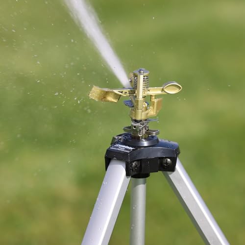 Melnor 65162AMZ Metal Pulsating Sprinkler with Tripod and QuickConnect Set Amazon Bundle, Silver
